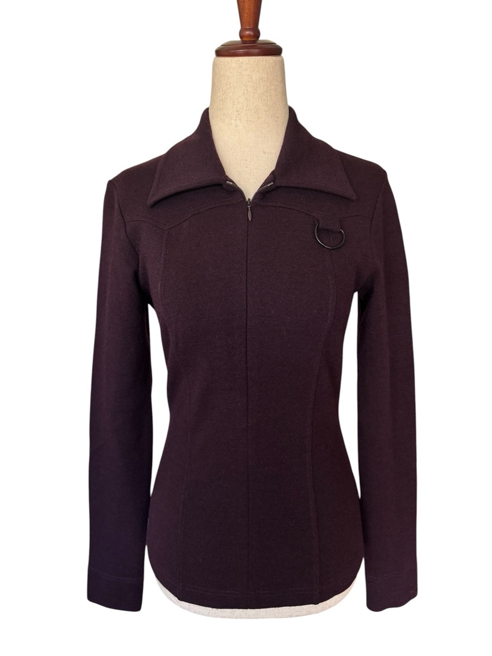 Vintage 90s Plein Sud Plum Zip-Front Long Sleeve Wool Top sz 38 US 6 Minimalist